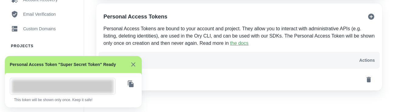 CreatePersonal Access Token